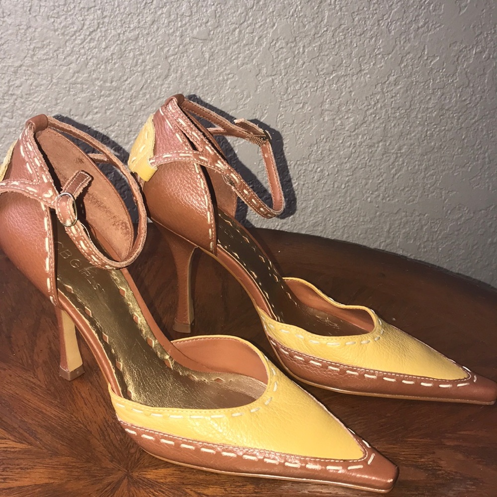 BCBGirls brown and yellow heels.